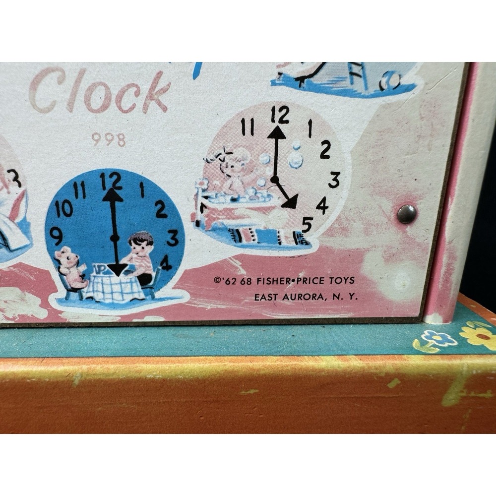 Vintage 1960s Fisher Price Music Box Teaching Clock Model #998 Works - Picture 9 of 12